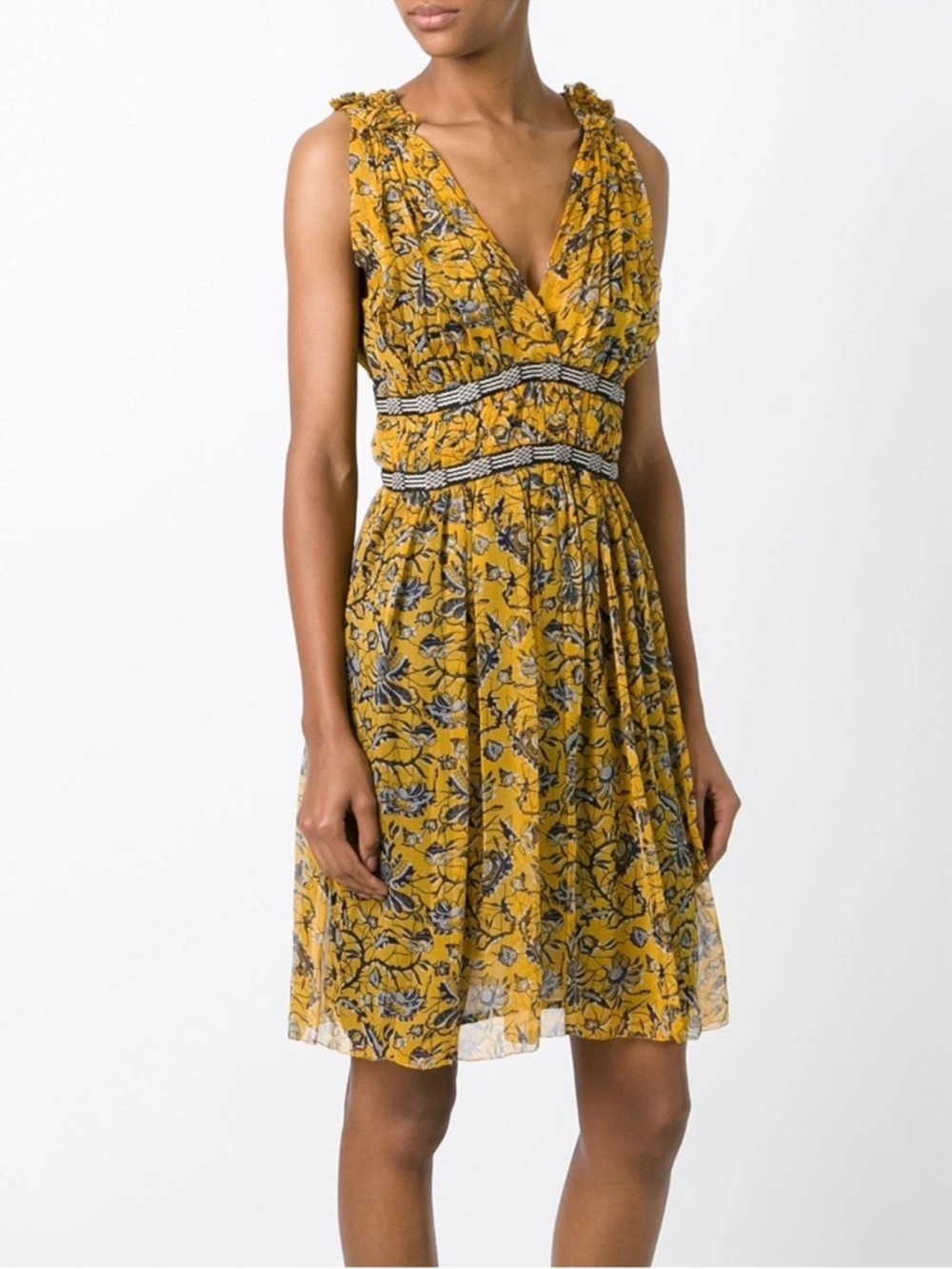 $495 ISABEL MARANT ETOILE Balzan Gathered Floral Printed Silk Georgette Dress 36